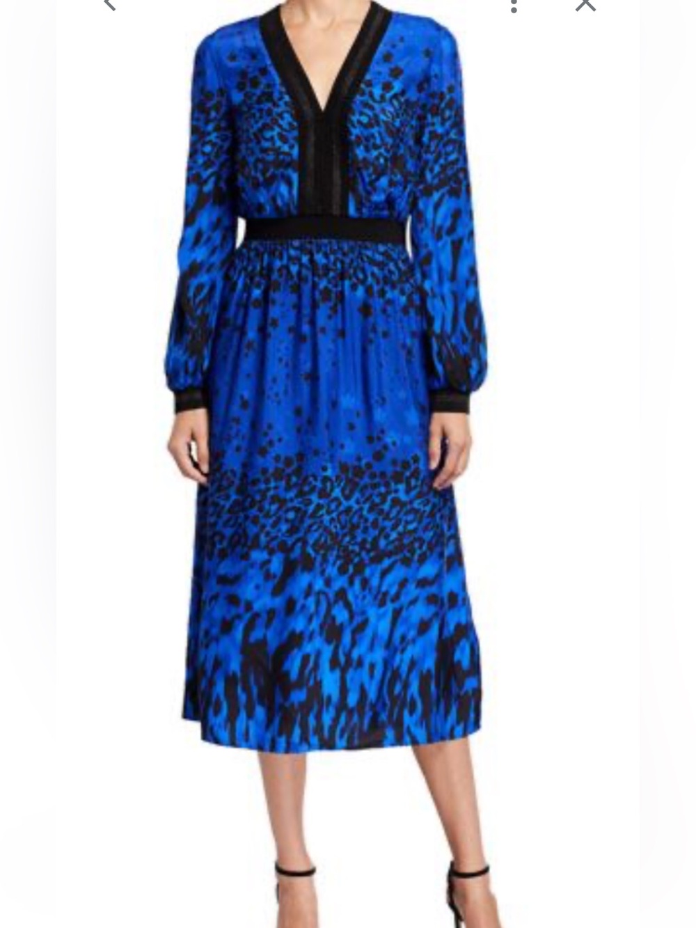 Ted Baker Blue and Black V-Neck Long Sleeve Midi Dress
